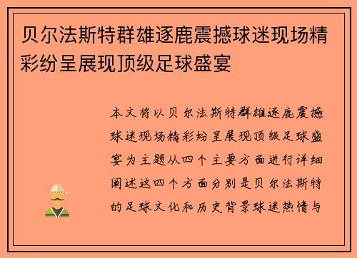 贝尔法斯特群雄逐鹿震撼球迷现场精彩纷呈展现顶级足球盛宴